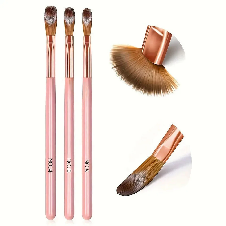 3Pcs/Lot Pink Handle Acrylic Nail Brush Size 16/18/22 mm Acrylic Nail Brushes Pen Professional Powder Extension Carving