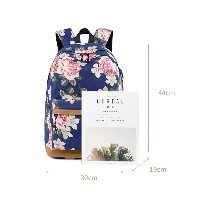 Sac à dos d'école en toile avec chargeur USB pour filles, 3 pièces/ensemble, sac d'école à la mode pour écoliers avec étui à crayons