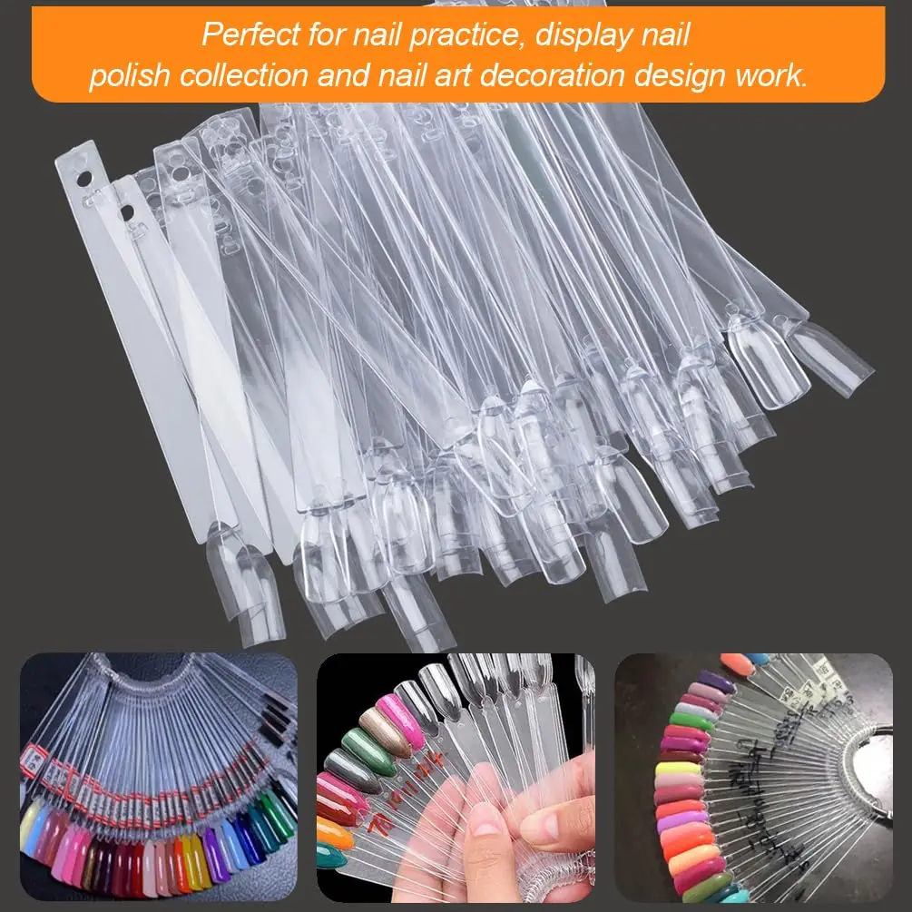 50/100Pcs Nail Display Board Transparent Natural Nail Color Chart Acrylic Gel Polish Sample Palette Manicure Sample Template