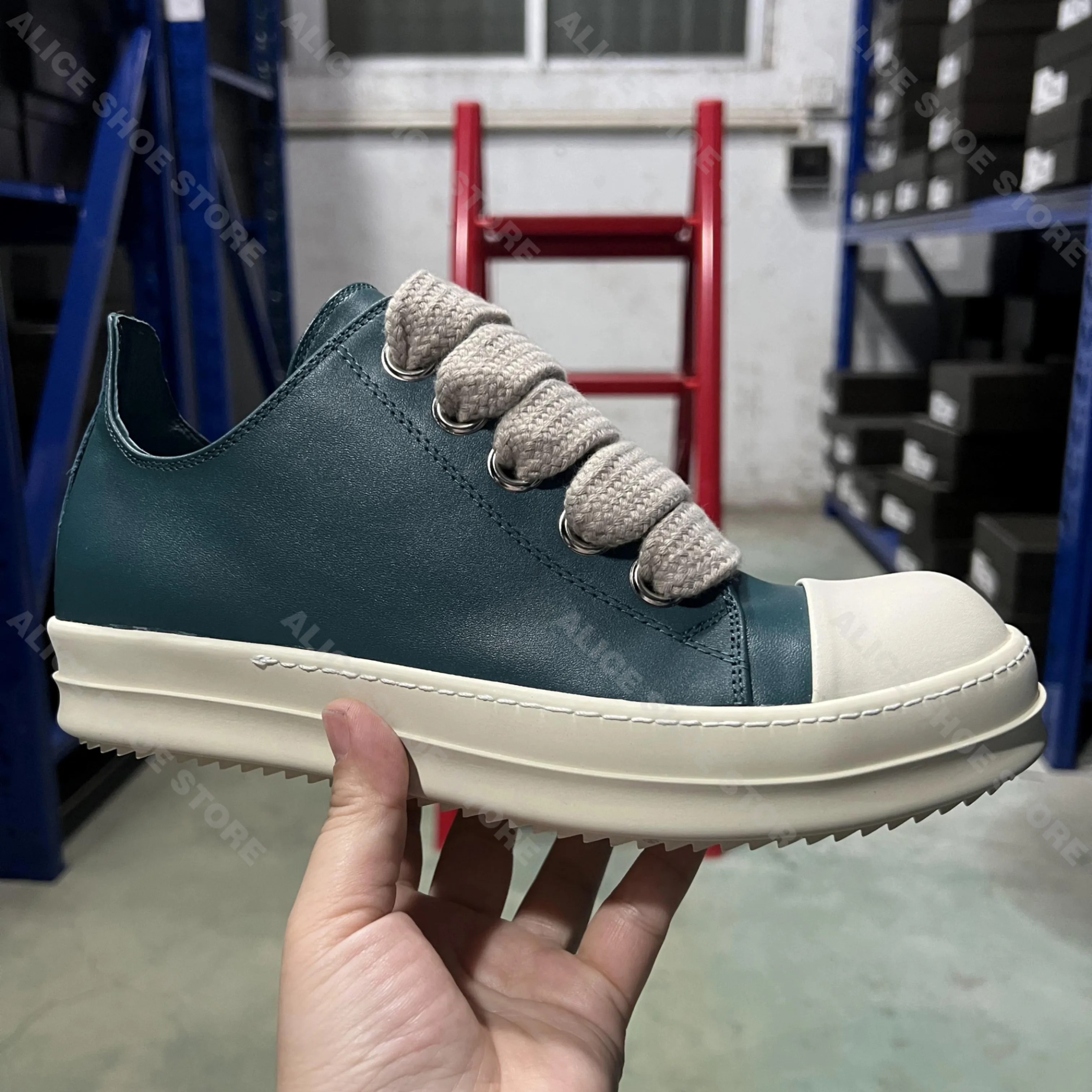 New Brand Jumbo Lace Women Sneaker Green Low Top Men Trainer Leather Luxury Thick-sole Punk Flat Gothic Designer Flat Men Shoe