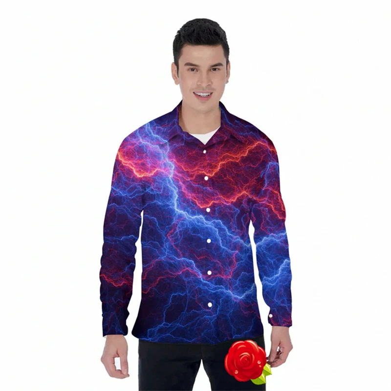 

Abstract Lightning Hawaiian Shirts 3D Printed Shirts Men Fashion Long Sleeve Tops Casual Beach Blouse Lapel Business Male Tops