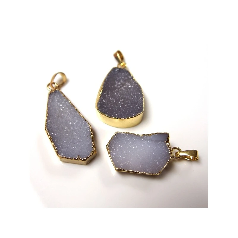 1Pcs Irregular Free Form Pendant Semi-precious Stone Agate Druzy Gold Color Approx 22.3x45.2mm Jewelry Special Gift For Women