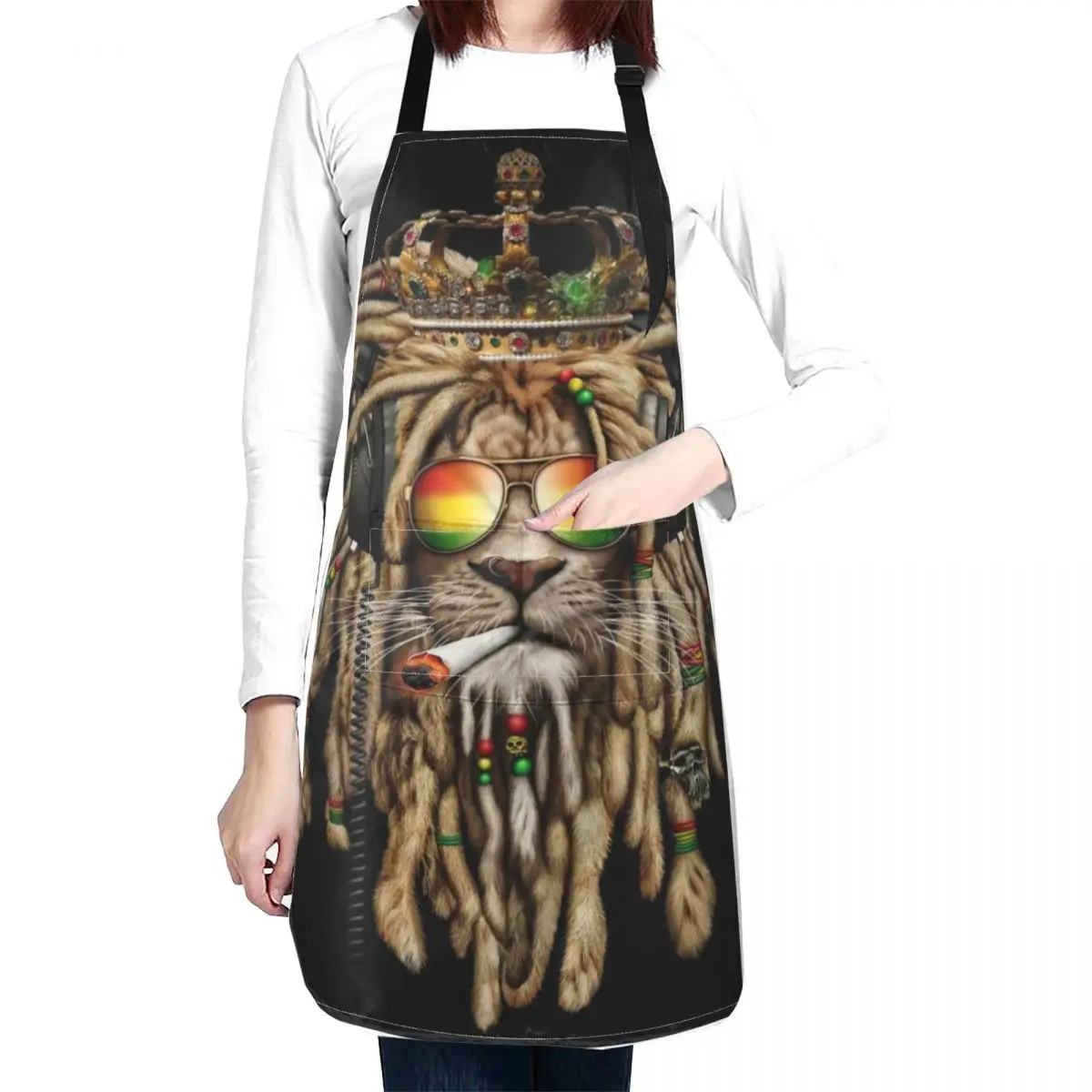 Rastafarian clothing and Reggae apparel with Reggae Lion Apron Bib For Kitchen Women's Home Clothes Apron