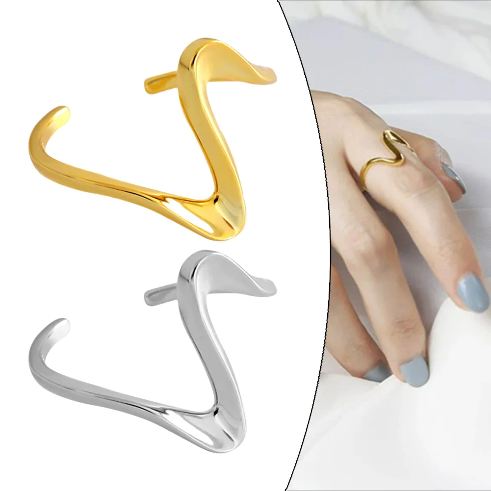 1pc Silvery Golden Alloy Geometric Wave Adjustable Opening Ring Jewelry Gifts Simple Design Women Rings