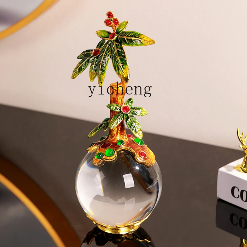 

ZK crystal ball fortune tree ornament new Chinese enamel color home living room office light luxury decoration fairy garden