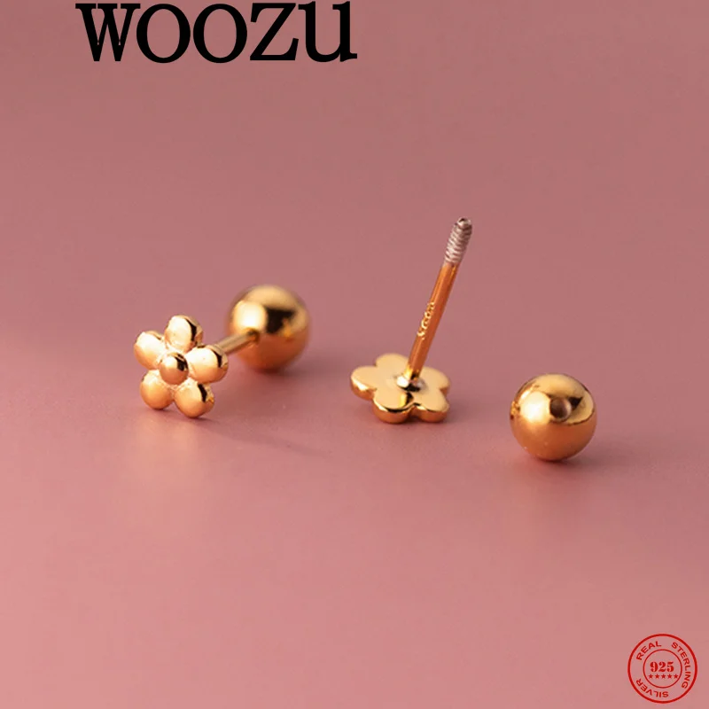 

WOOZU 925 Sterling Silver Small Flower Piercing Screw Bead Earrings for Women Simple Daily Party Gentle Girls Fashion Jewelry