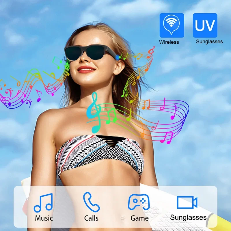 Buen gafas Gafas de sol inalámbricas con Bluetooth Micrófono incorporado Altavoces Aplicación compatible con asistente de voz y táctiles para hombres y mujeres