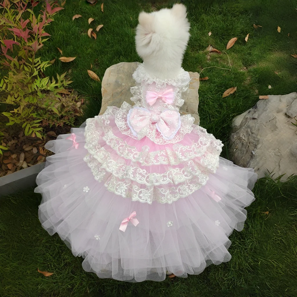 

Luxury Handmade Party Girl Dog Princess Dress for Small Medium Dogs Pink Colorful Style Poodle Skirt Pet Clothes