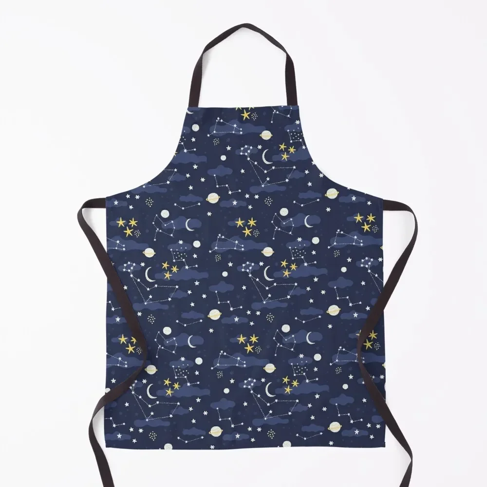 Galaxy - cosmos, moon and stars. Astronomy pattern. Cute cartoon universe design. Apron Kitchens Woman Women's Dresses Apron