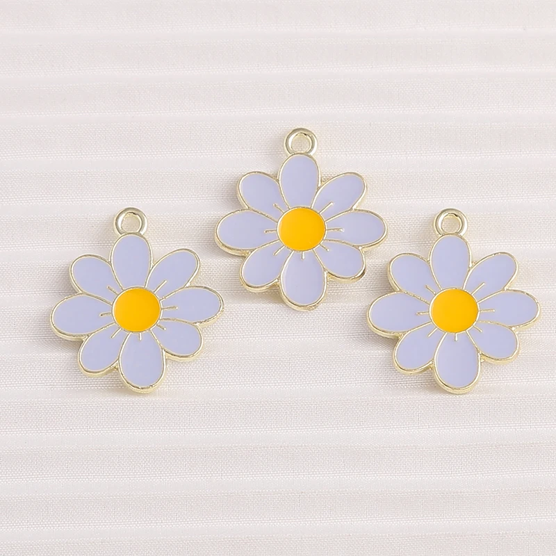 10 Stück 19 x 22 mm niedliche Emaille-Blumen-Charms-Anhänger für Schmuckherstellung, Tropfen-Ohrringe, Halsketten, Armbänder, DIY-Bastelzubehör – Detail 6