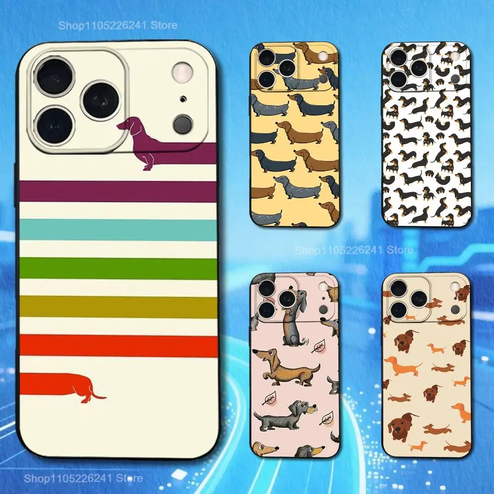 

Cartoon Dachshund Cute Phone Case For iPhone 17,16,15,14,13,12,11,Plus,Pro Max,XS,X,XR,SE,Mini,8,7,Soft Silicone Black
