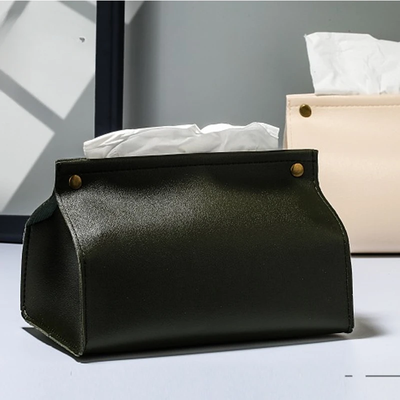 European Style Tissue Bag PU Leather Napkin Holder Foldable Tissue Box Home Office Waterproof Dustproof Storage Sundries Bag