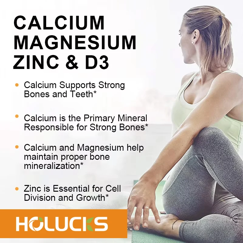 Calcium, Magnesium, Zinc and Vitamin D3 - Supports Bone Strength, Teeth, Muscle and Immune Health, Vitamin & Mineral Supplement