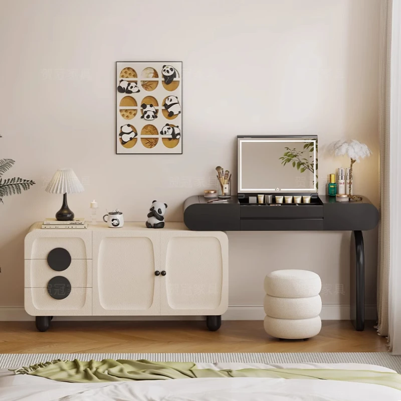 

Women Wood Storage Vanity Table Organizer Nordic Modern Girls Unique Dressers Mirror Long Penteadeira Quarto Furniture Bedroom