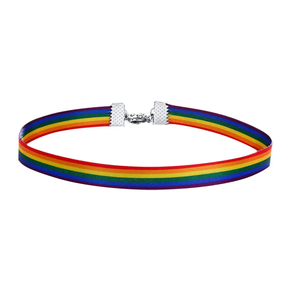 1Pcs Rainbow Necklace Fashion Clavicle Ribbon Choker Adjustable Short Collar Party Stage Performance Accessory