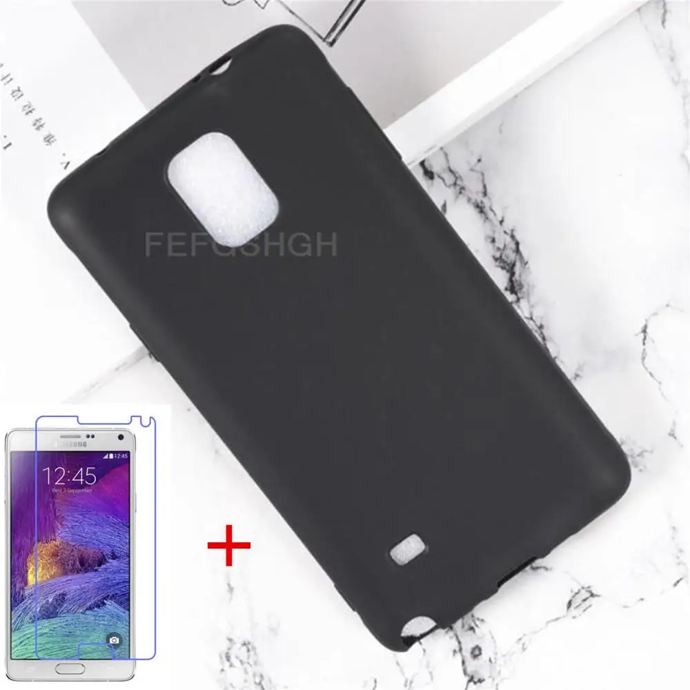 Anti-knock Soft TPU Phone Case For Samsung Galaxy Note 4 N910C N910A N910F Note4 Silicone Caso Cover Bumper Tempered Glass