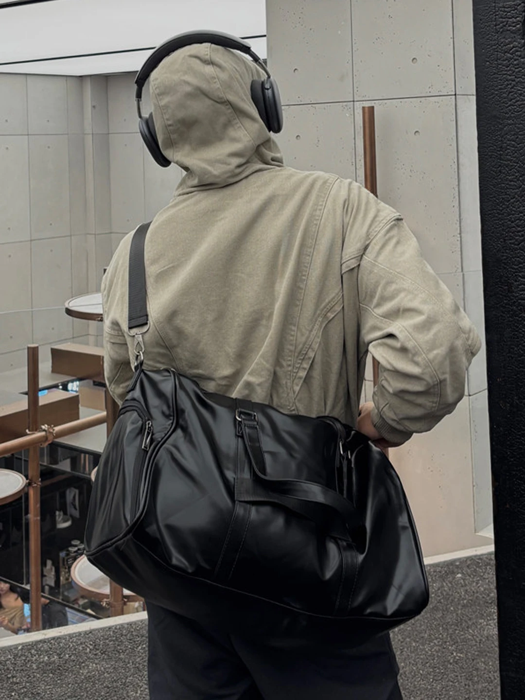 NINins Retro Leather Backpack Large Capacity Travel Handbag Stylish Trendy Unisex Fitness Luggage Streetwear Single Shoulder Bag