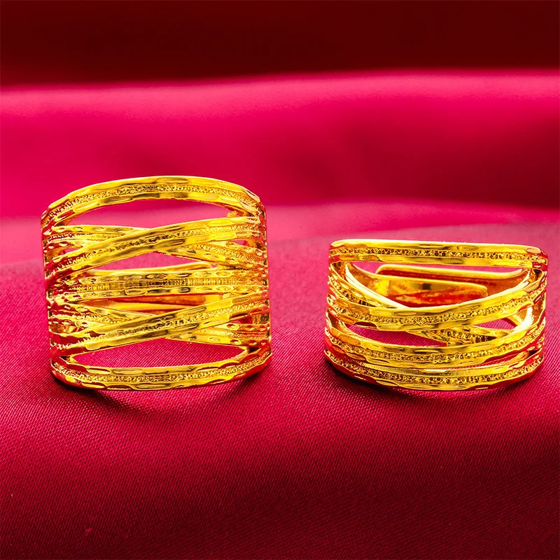 

24K Gold Geometric Open Ring | AU999 Pure Gold, minimalist line wrap design, adjustable fit, mirror finish, perfect for layering