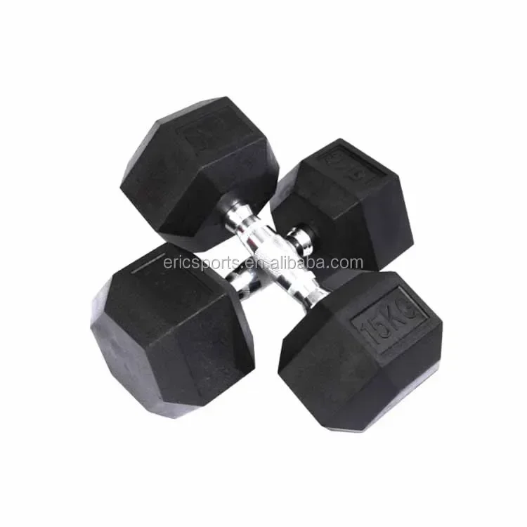 Wholesale 1-10kg Gym Hexagonal Rubber Coated Dumbbell Black Cast Iron Dumbbell Hexagonal Dumbbell