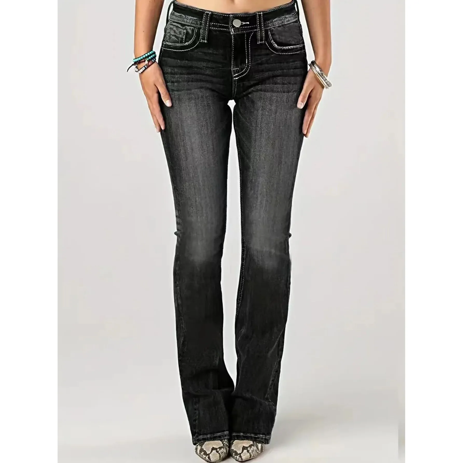 Celana Jeans Wanita High Waist Slim Fit Bermotif Kualitas Tinggi Ba Bag Koleksi Musim Gugur 2025 Denim Premium Wanita