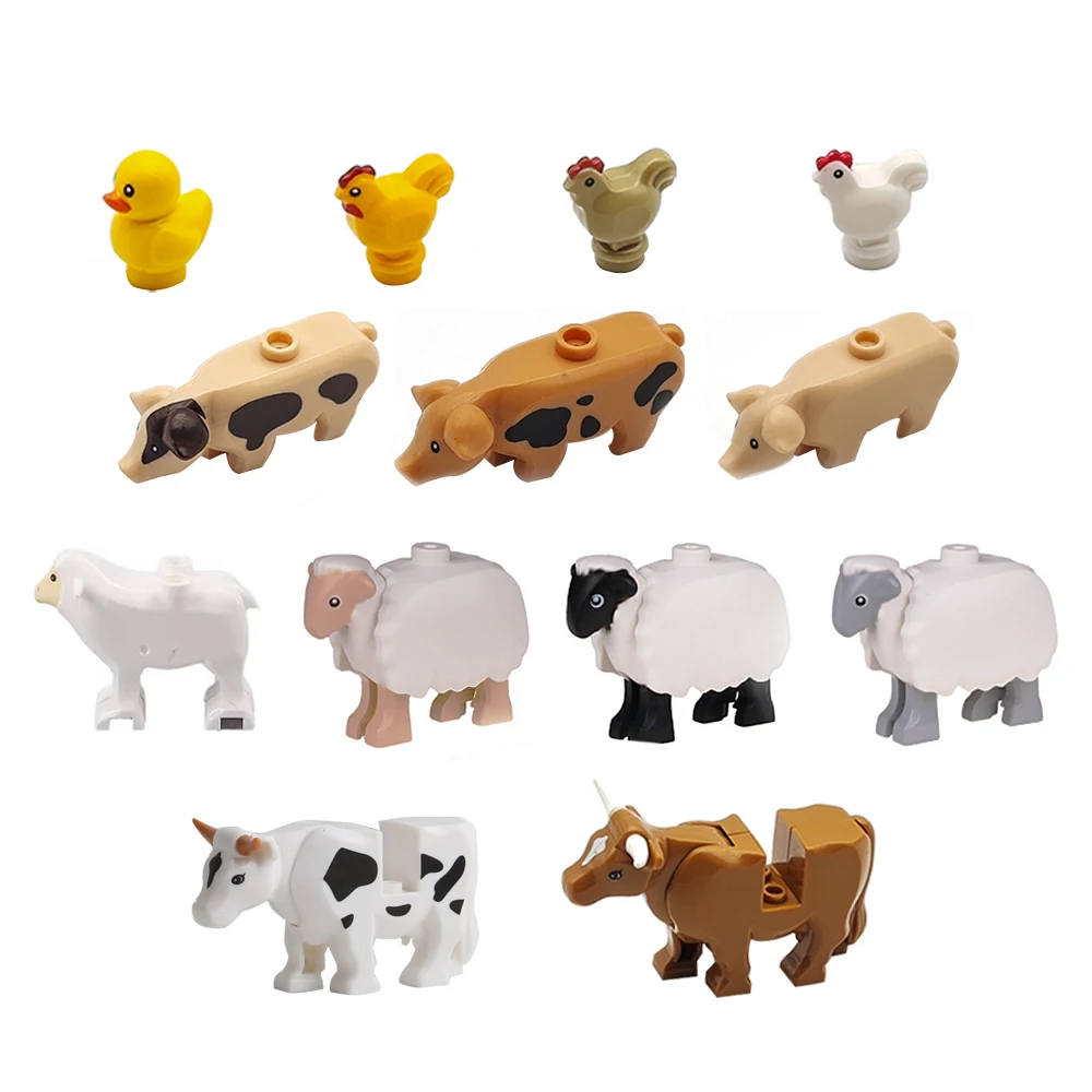 اللبنات الحيوانية MOC مزرعة خنزير الأغنام البقرة DIY مزرعة الدواجن الدجاج بطة أوزة اللبنات أجزاء لعب الأطفال