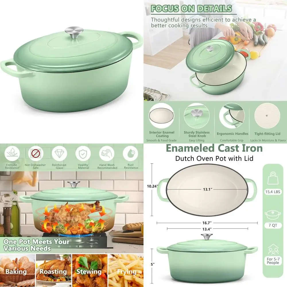 

Эмалированная чугунная голландская кастрюля с крышкой — идеально подходит для выпечки хлеба, тушения, тушения, тушения, жарки, подходит для всех потреб приготовлении пищи