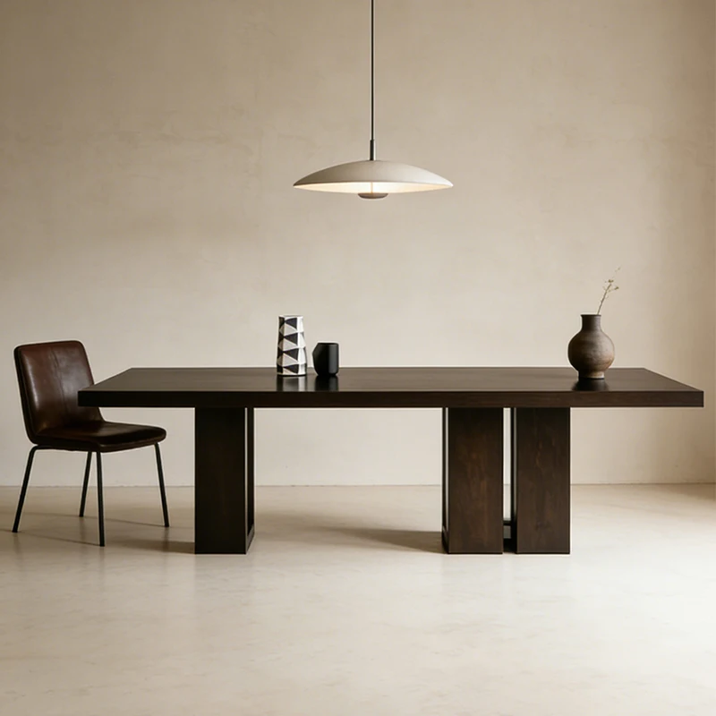 

km-Italian Minimalist Luxury Solid Wood Long Table & Wabi-Sabi Slab Dining Table Dual-Purpose for Meetings & Living Room%