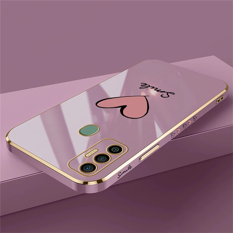 INS Cute Love Heart Phone Case For Infinix Tecno Spark 7 8 6 go 5 Air Camon 19 neo Pova 3 2 4 Pro Soft Plating Cover