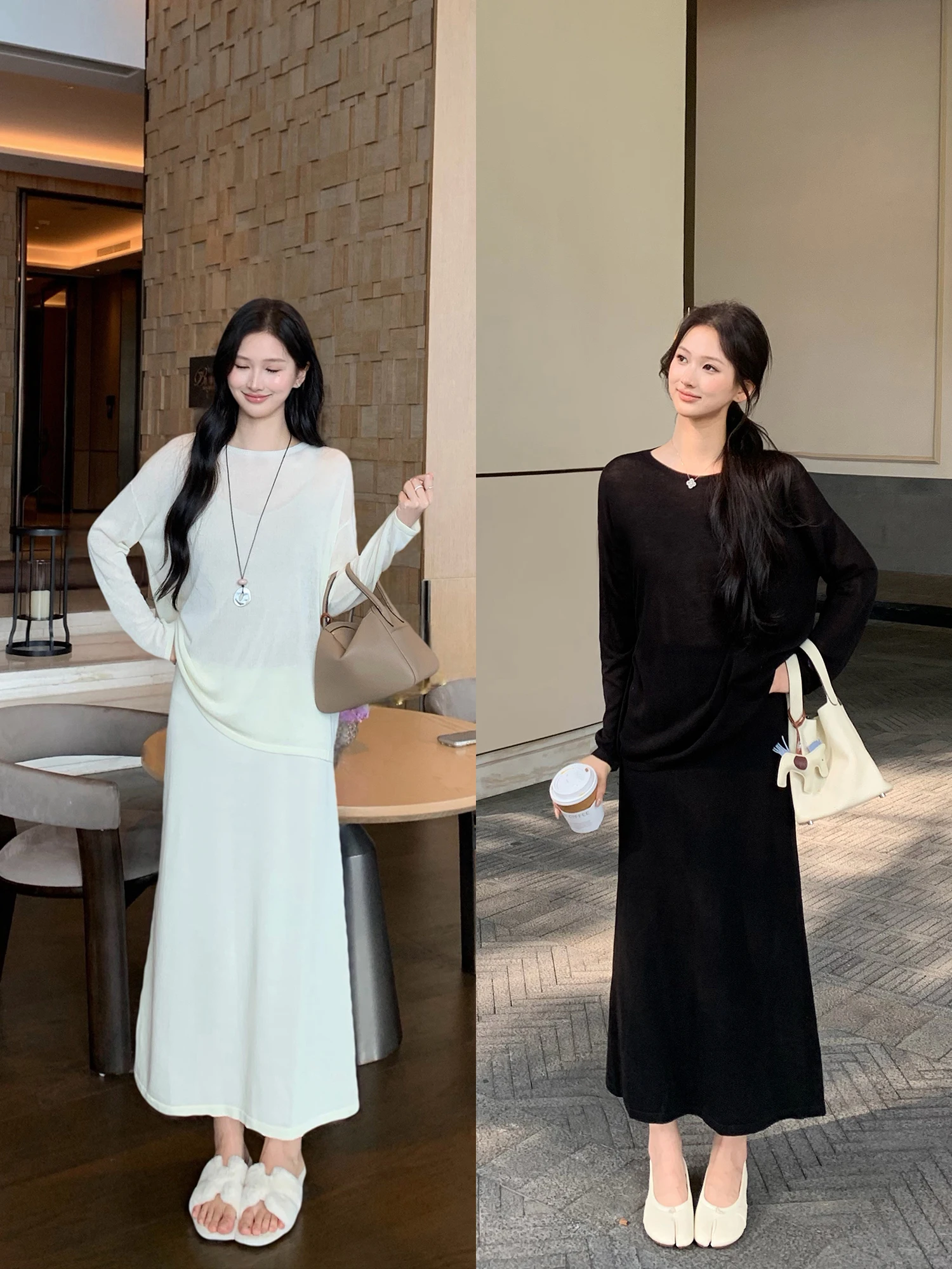 Pusumede Lightweight Oxygen Soft Lazy Atmosphere Loose Knitwear Women's Casual A-line Skirt Set Autumn Fashion Ensemble
