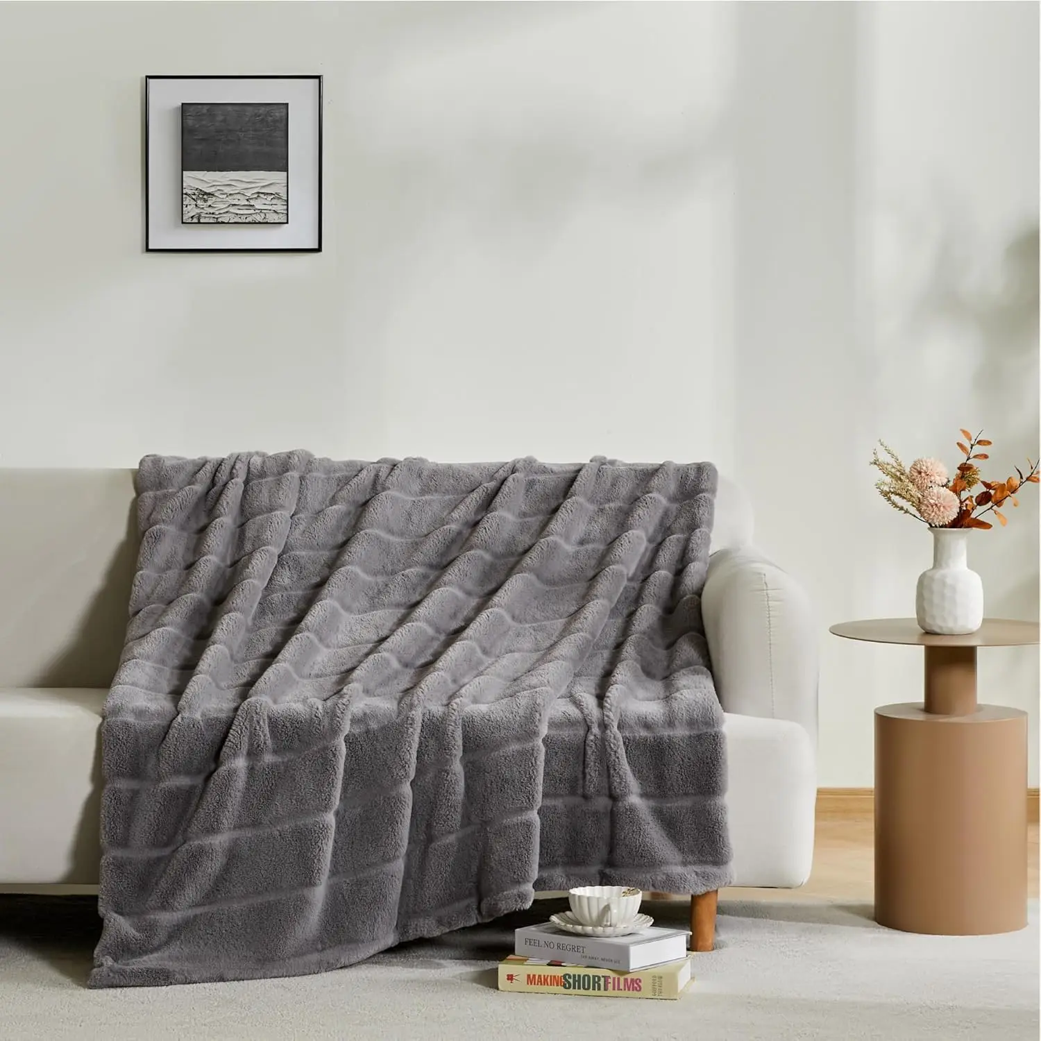 Cobertor de pele sintética para sofá, 90 x 90 polegadas, presente cinza macio e aconchegante