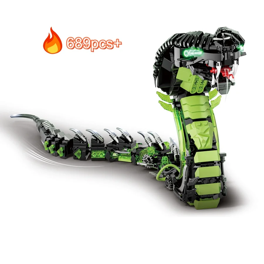 2025 Mechanische Glow in Dark Cobra Dier Bouwstenen Technische MOC Assemblage Model Verjaardag Kerstcadeaus voor Kinderen 689 STKS