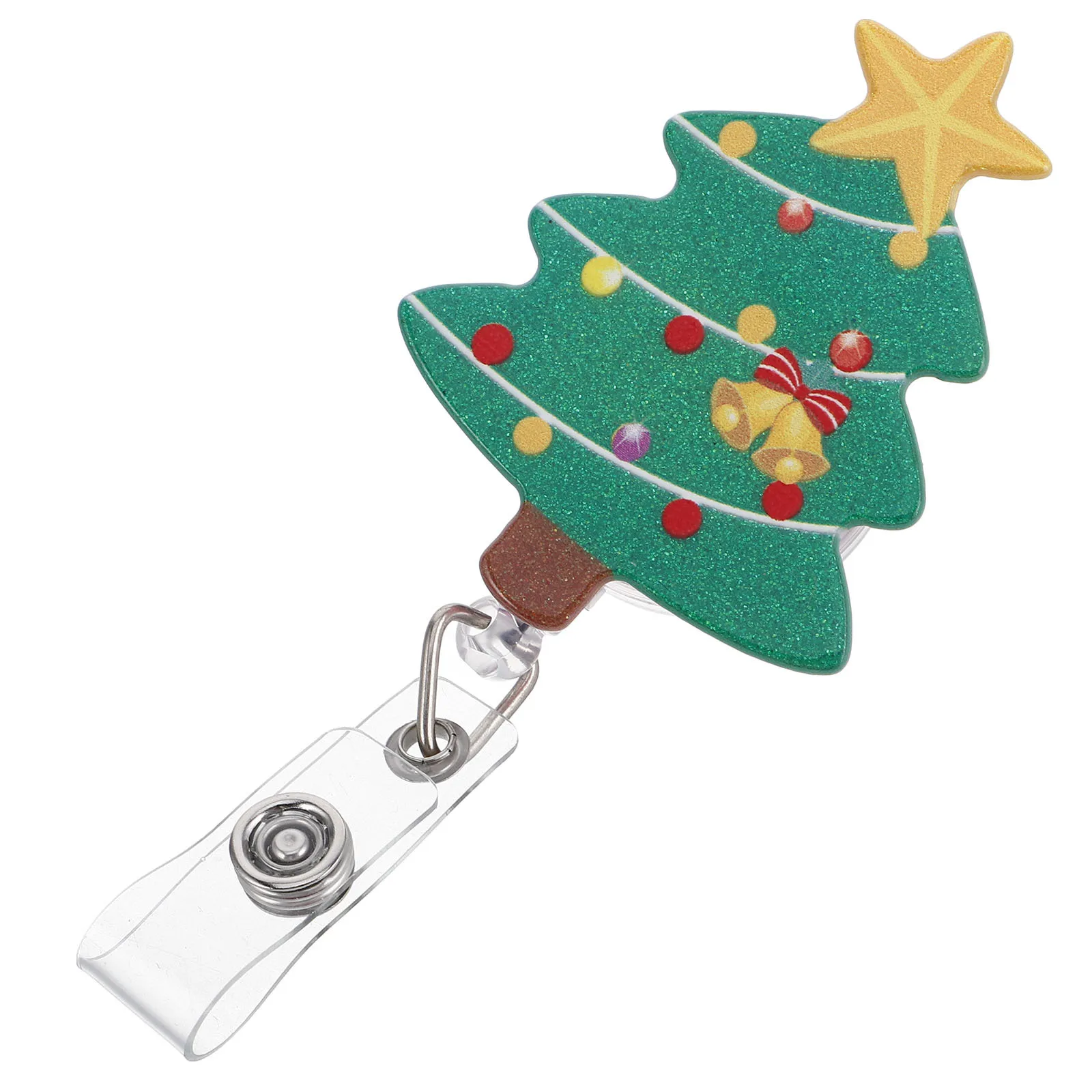

Christmas Tree Badge Reel Retractable Id Clip Nurse Badge Holder For Holiday Name Tags Accessory Car Interior Decor