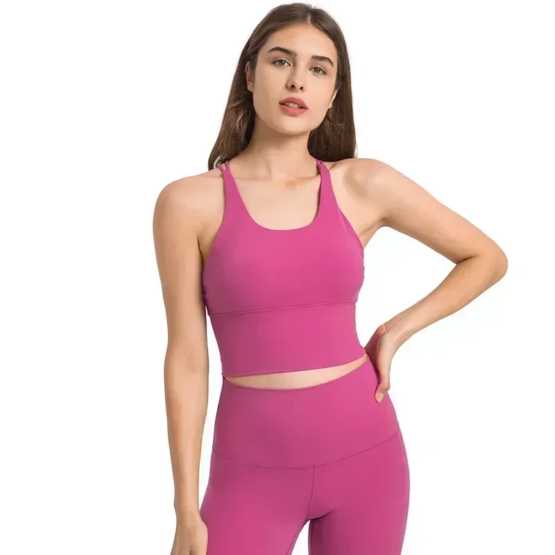 Lemon Sexy Strappy Back Sports Bras Padded Crisscross Backless U-neck Cropped Yoga Bras Workout Clothes for Women Gym Tank Top