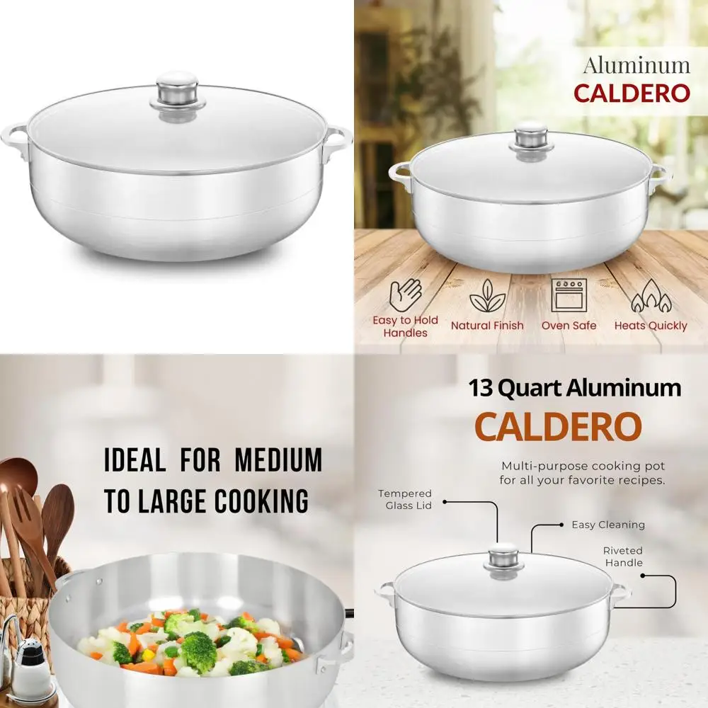 

Алюминиевая кастрюля с антипригарным покрытием и стеклянной крышкой, заклепанной ручкой — прочная посуда для больших сервизов тушения и супов