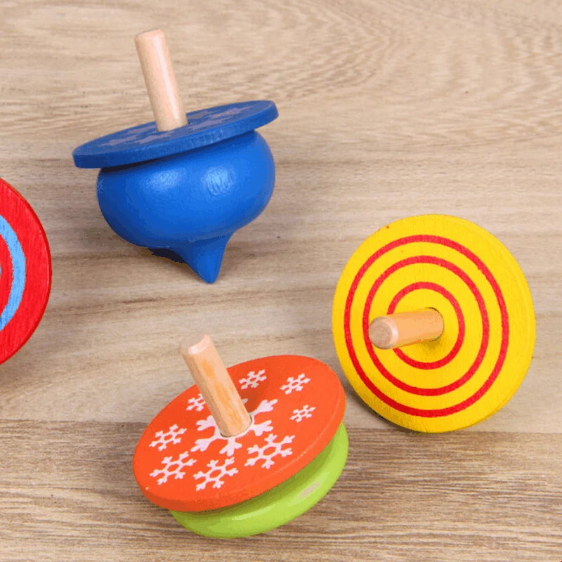 4Pcs Spinning Tops Random Color Wooden Toy Funny Gyro Colorful  Toy Trottola Tippe Toy Burst Toy For Children