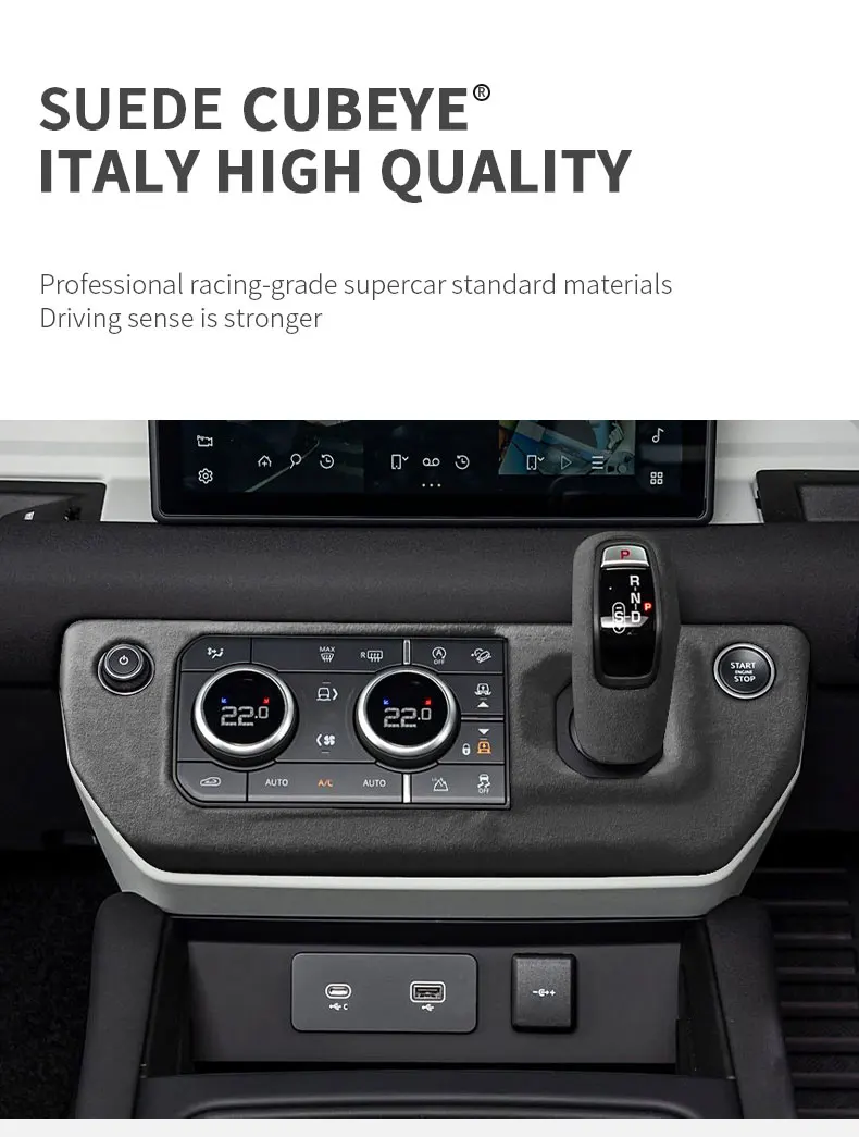 Hergestellt aus Alcantara-Wildleder-Innenraum, zentraler Schalthebel, Konsolen-Deckel, Scheide, Schale, Abdeckung für Land Rover DEFENDER 2020–2022, Zubehör – Detail 1