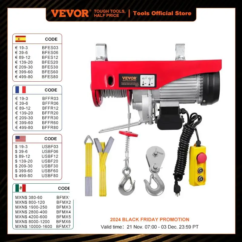 VEVOR 200-800kg Electric Hoist with Wired/Wireless Remote Control Lifting Crane Cable Hoist Winch for Boat Car Garage Elevator