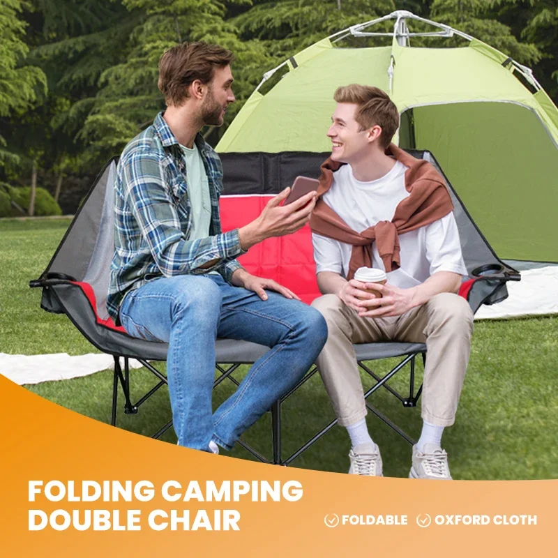 Heavy Duty Oversized Double Quilted  Portable Folding Padded Seat Camping Chair With 2 Cup Buckets And Armrests