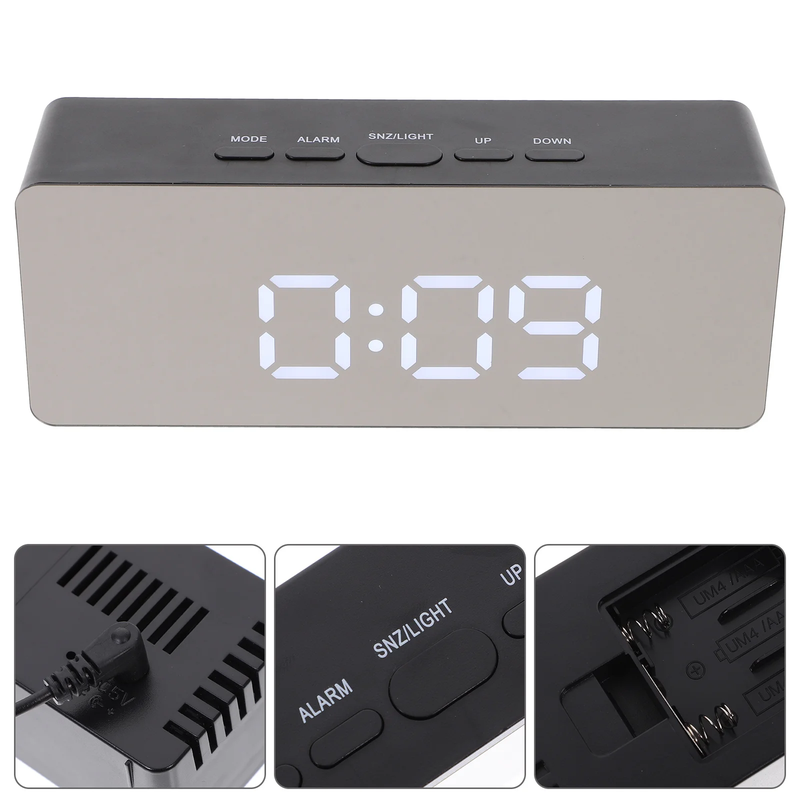 

1pc Digital Desk Clock Led Mirror Display With Calendar Temperature Brightness Adjustment Large Numbers For Bedroom Office Home