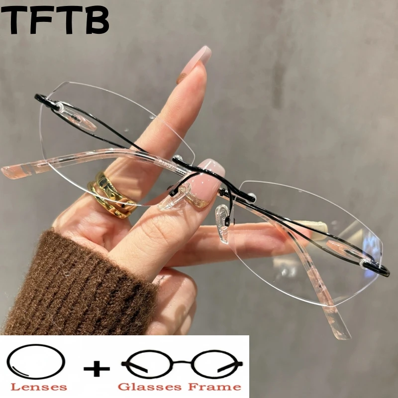 

TFTB Women's Optical Prescription Rimless Glasses Blue Light Blocking Myopia Hyperopia Multifocal UV400 Formula Eyeglasses 19027