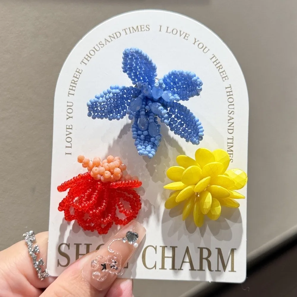 3pcs/set Flower Bead Chain Crystal Shoe Charms Tassel Pearl Sparkling Heavy Work Shoe Clips Handmade Korean Style