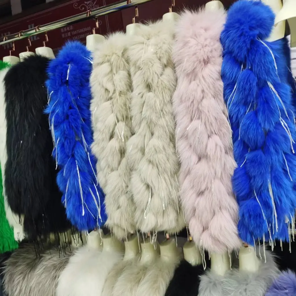 

Women's Real Fox Fur Outwear Short Car Strip Tassel Fashionable Young Style Inspired by Douyin Internet Celebrity Same Style