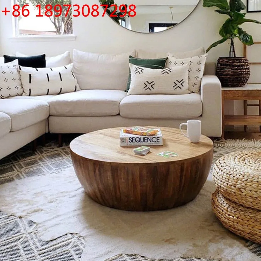 

American light luxury round coffee table solid wood living room small apartment round tea table