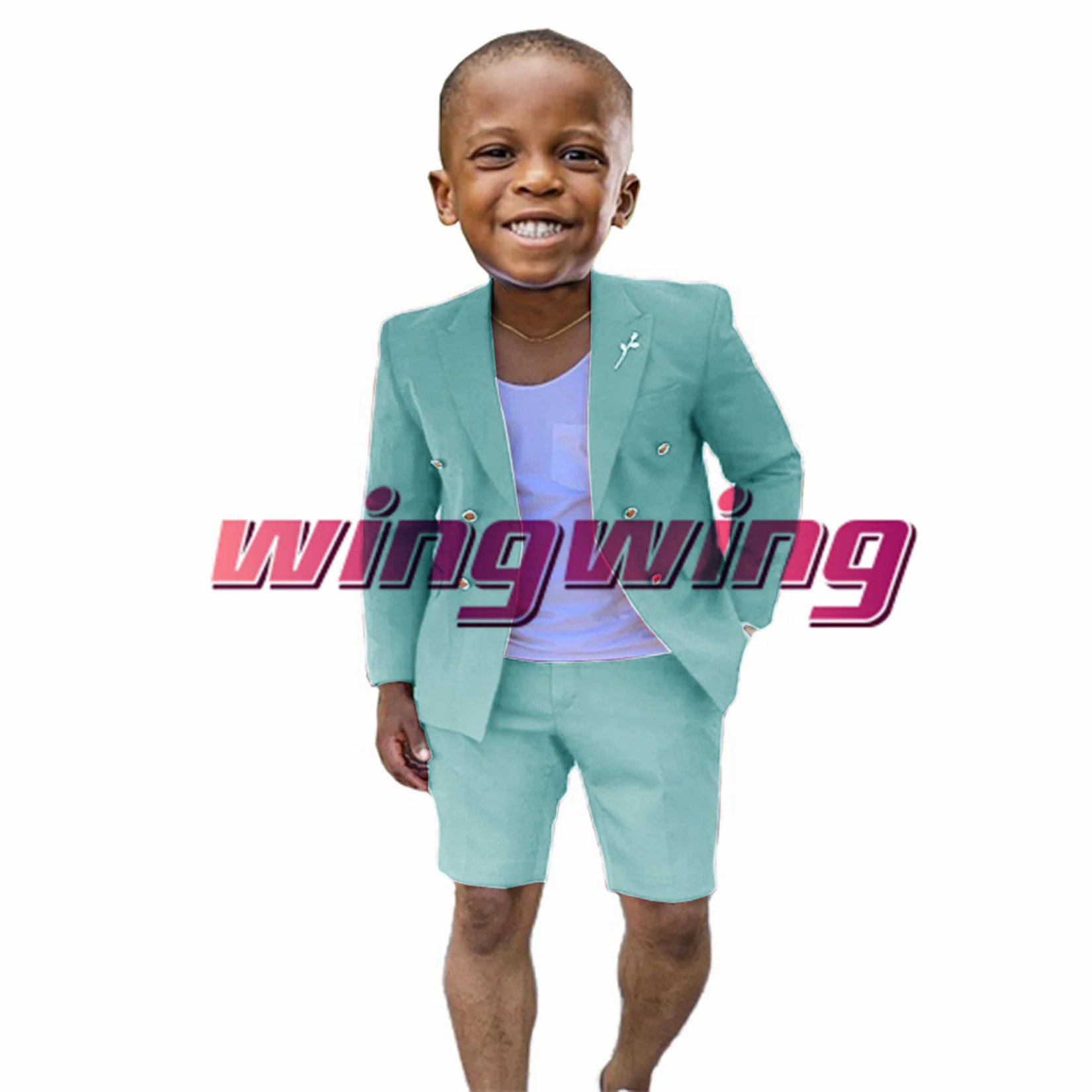 Summer Boys Child Wedding Clothes Double Breasted Jacket Pants Suit for Kids Formal Party Blazer