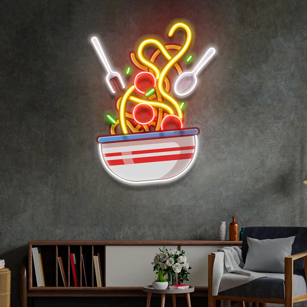 Spaghetti Neon Light Sign Pasta Open Neon Custom Food Shop Wall Decor Art Led Sign Noodles Light Kitchen Restaurant Open Signs