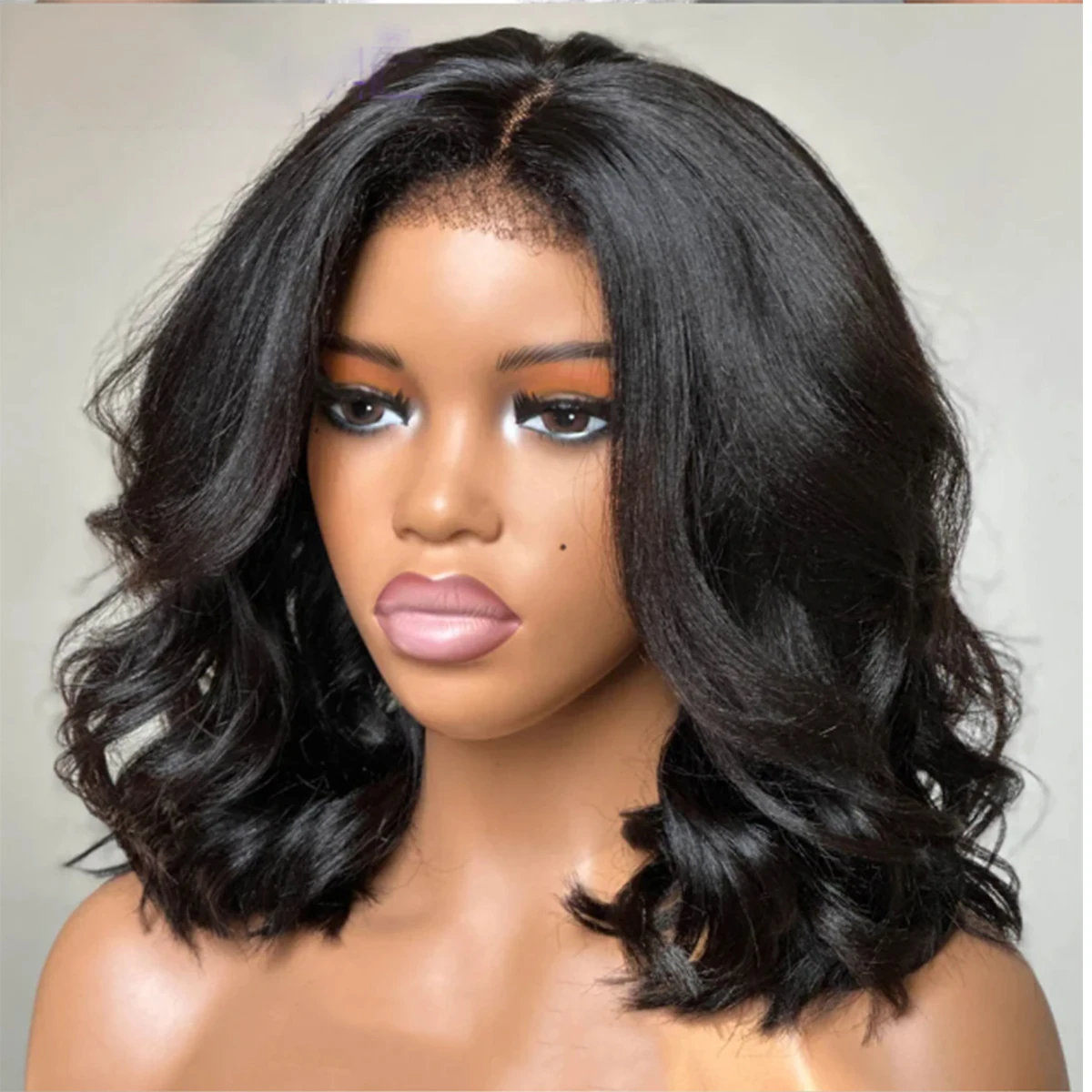 Short Bob Preplucked Soft Natural Black Yaki Kinky Straight Wave Deep Lace Front Wig For Women With Baby Hair Glueless Daily