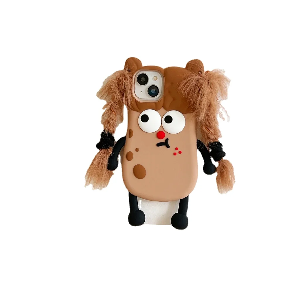 

Cute 3D Diy Braided Potato Girl Silicone Cover Suitable for iPhone 11 12 13 14 15 Pro Max Creative Cartoon Case