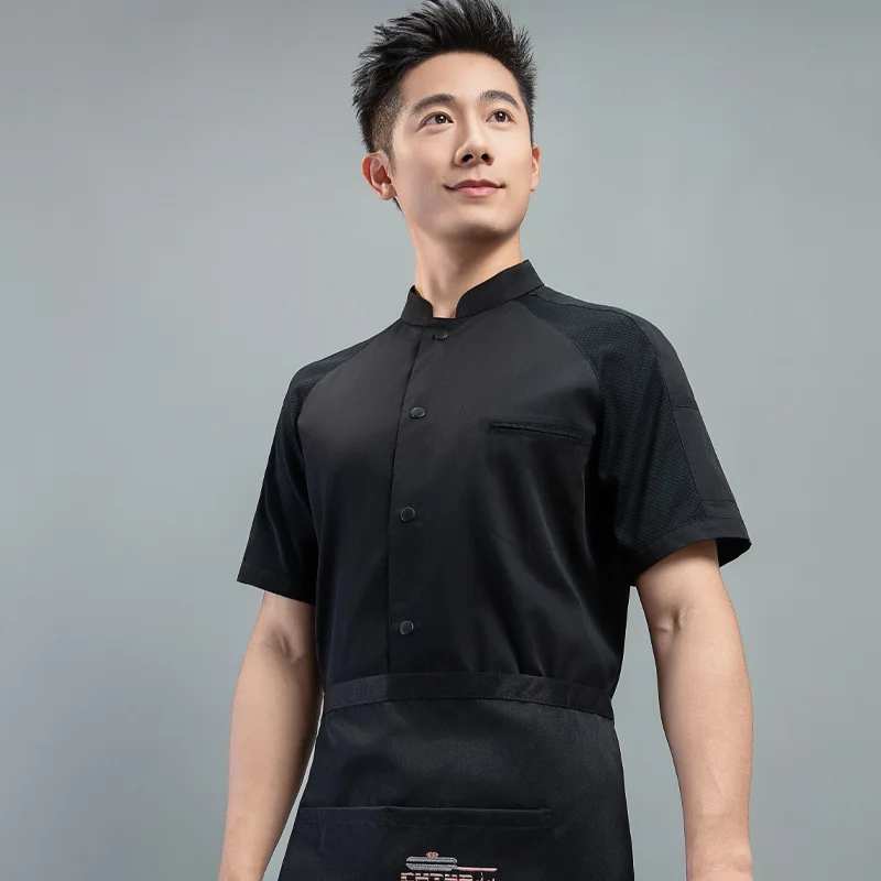 Uniforme de Chef para Hombre, Manga Corta, Verano, Poliéster y Algodón, Uniforme de Cocina para Restaurante, Catering, Hotel, Ropa de Trabajo Transpirable