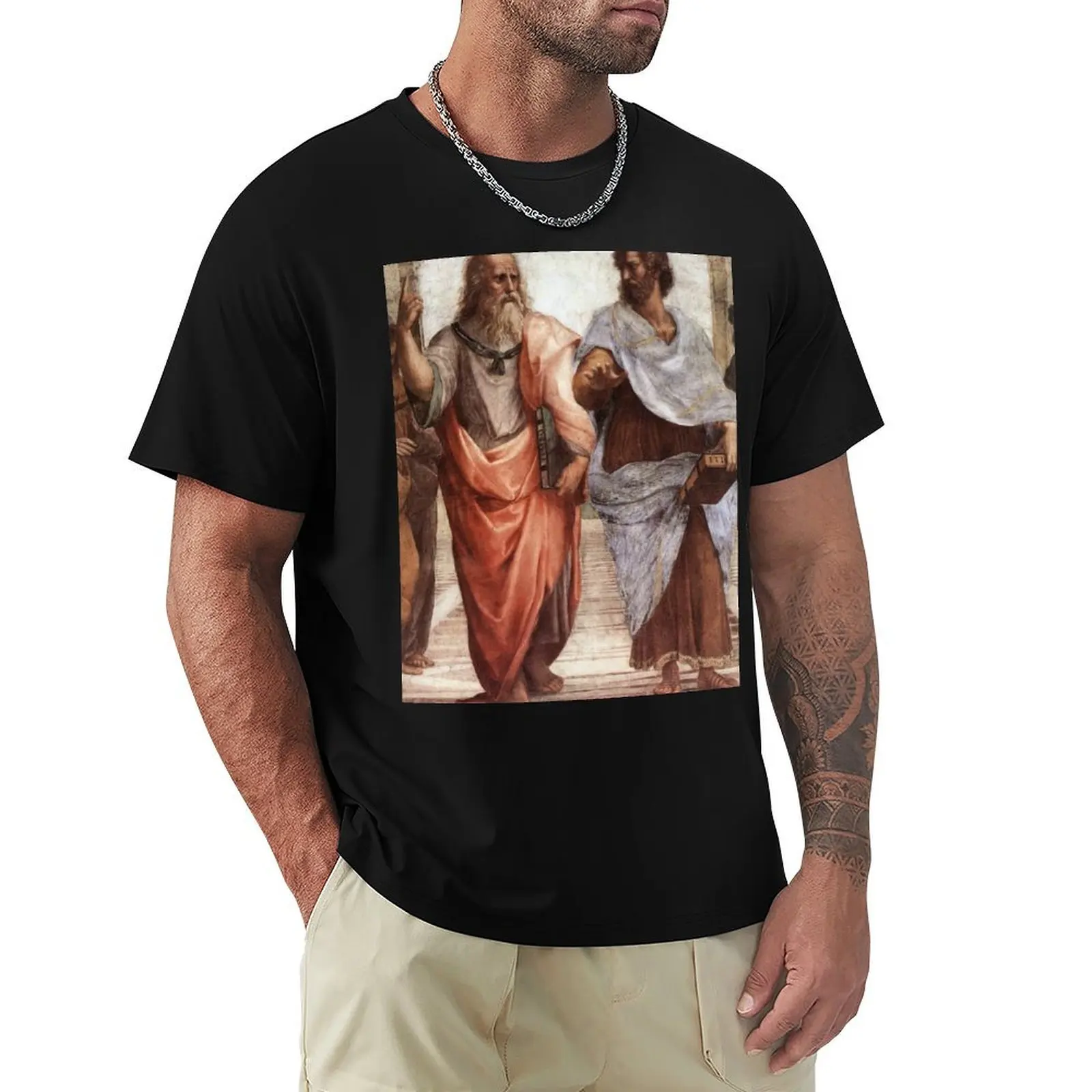 Camiseta casual utilitária com estampa da Escola de Atenas (detalhes) de Rafael (Raffaello Sanzio Da Urbino)