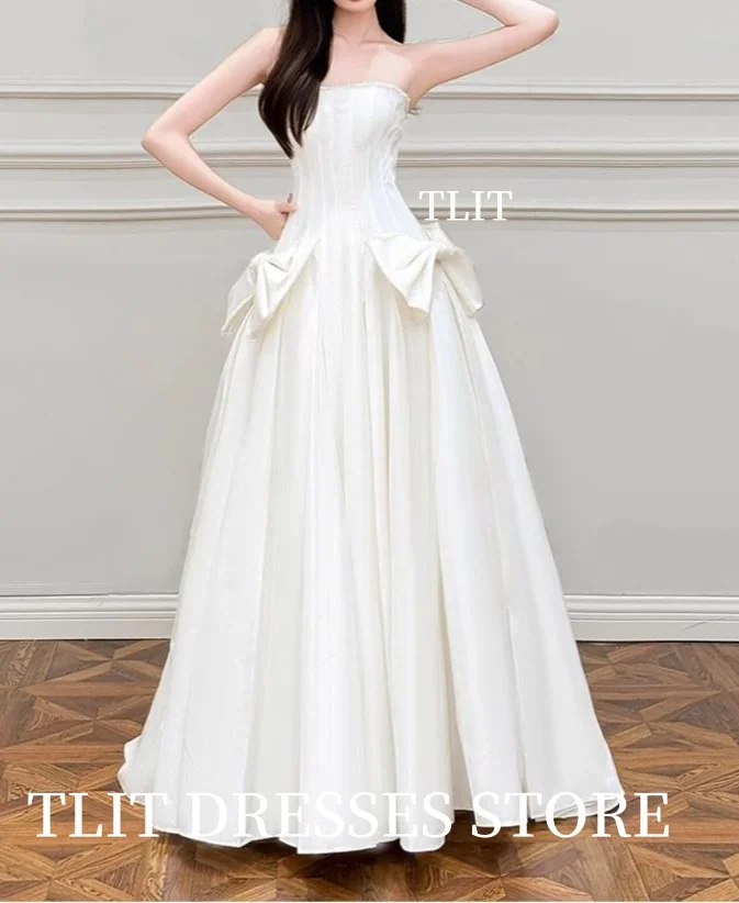 TLIT Elegant Silk Satin Wedding Dresses 3D Bows Sleeveless Bridal Gowns Korea Wedding Dresses Photo Shoot Customized 웨딩드레스